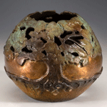 Mighty Oak, a small bronze vessel by Carol Alleman featuring the oak tree