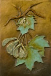 Maple Joys, a bronze plaque by Carol Alleman inspired by Maple tree leaves and seed pods